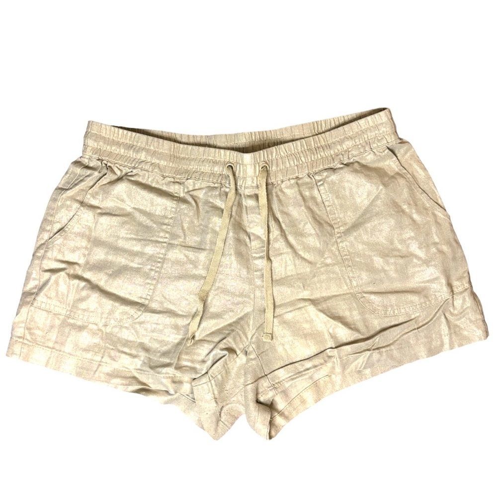 New York & Company Soho Street Linen Blend Cream Tan Drawstring Shorts